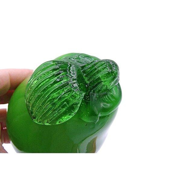Vintage Glass Art Pear Fruit Decor Stem Leaf Bright Green 4x3" Hand Blown - Picture 8 of 9